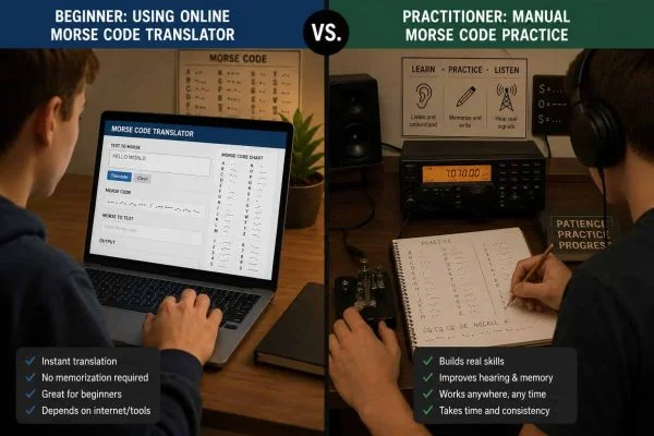 Morse code translators vs manual learning comparison for beginners